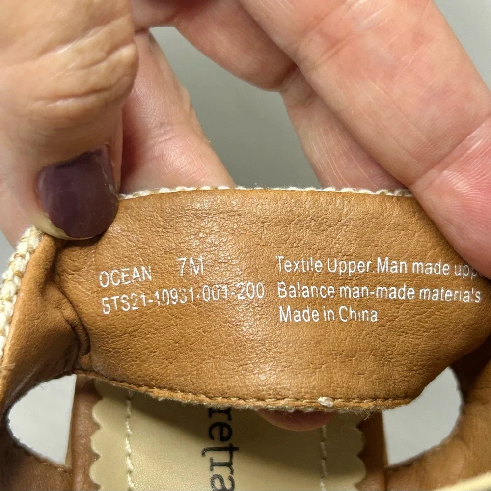 BareTraps Ocean Blue & Tan Espadrille Wedge Easy Sandals Size 7